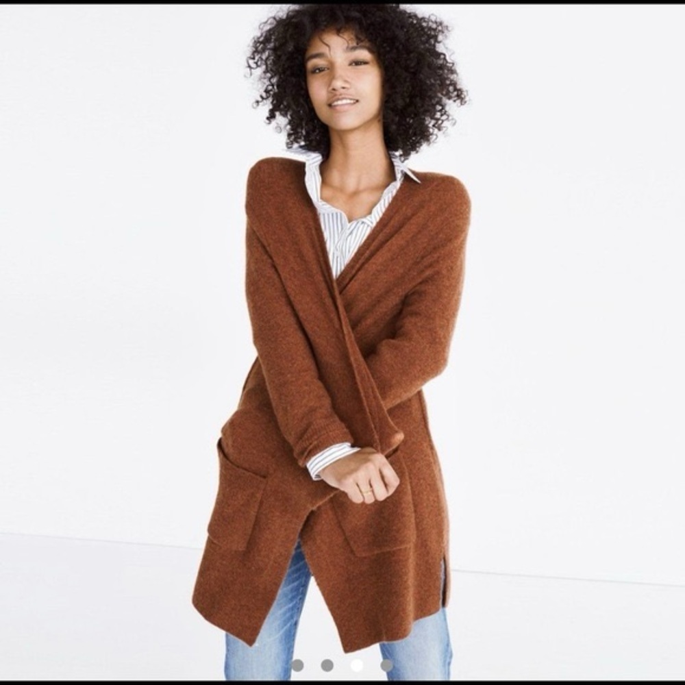 Madewell Kent Cardigan Sweater in‎ Coziest Yarn Rust Brown Merino Wool Alpaca